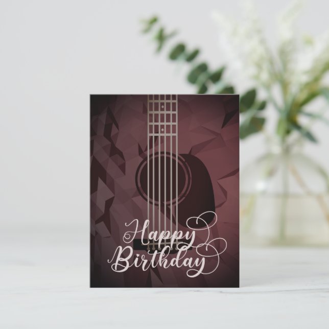 Cartão de Aniversário Feliz de Violão Acústico (Em pé/Frente)