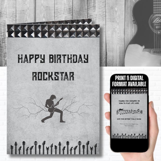 Cartão de Aniversário Feliz do Tema de Violão Estu (The ultimate musician birthday card for a guitarist, band member, or anyone who lives life loud)