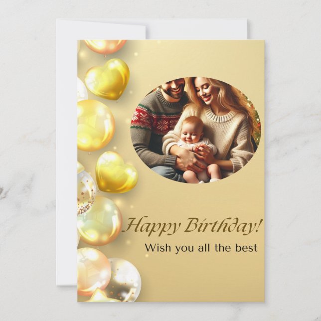 Cartão de Aniversário Feliz dos Balões Dourados (Frente)