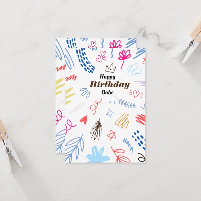 Cartão de Aniversário Feliz e Bonito Doodal (Frente/Verso In Situ)