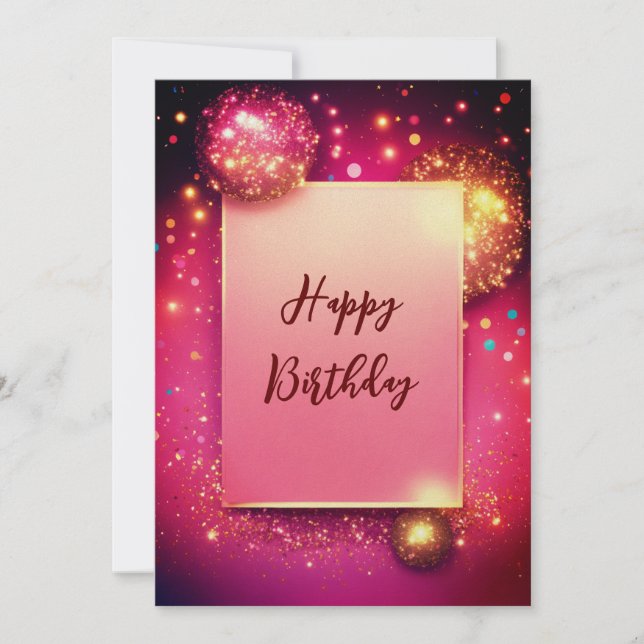 Cartão de aniversário feliz e brilhante. (Frente)