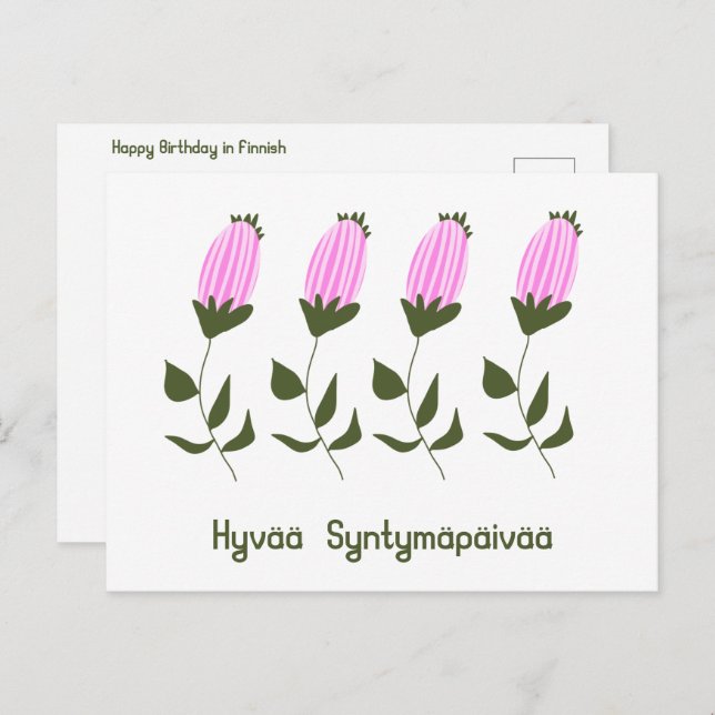 Cartão de Aniversário Feliz Finlandês (Frente/Verso)