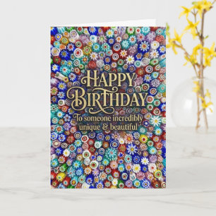 Cartão de Aniversário Feliz Floral Mosaico Colorid