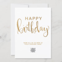 Cartão de Aniversário Feliz Glitter Dourado Faux F