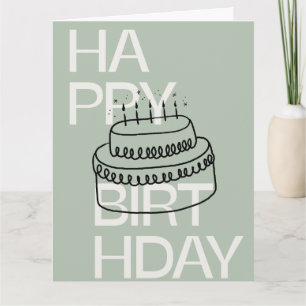 Cartão de Aniversário Feliz Minimalista Verde Salv