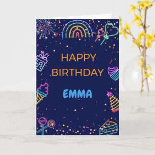 Cartão de Aniversário Feliz Neon Personalizado