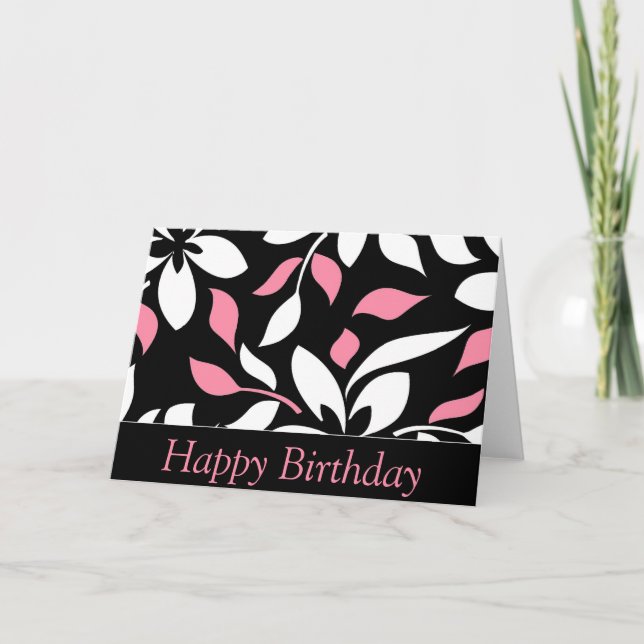 Cartão de Aniversário Feliz Padrão Floral Elegante (Frente)