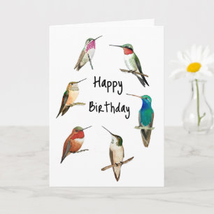 Cartão de Aniversário Feliz para Aves Hummingbird