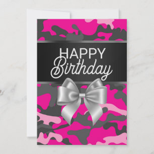 Cartão de Aniversário Feliz para Camo e Arco Rosa
