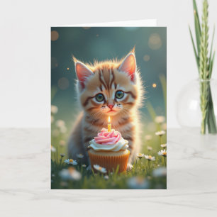 Cartão de Aniversário Feliz para Gatinho Ruivo