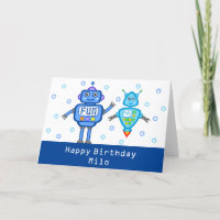 Cartão de Aniversário Feliz para Robôs Azuis Perso