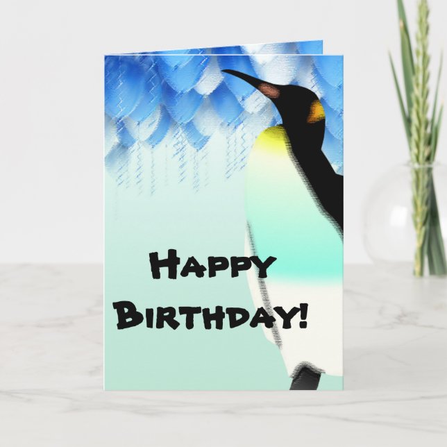 Cartão de Aniversário Feliz Pinguim Personalizado (Frente)