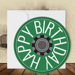 Cartão de Aniversário Feliz Rodas de Trem Steampun