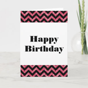 Cartão de Aniversário Feliz, Rosa, Glitter Chevron