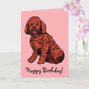 Cartão de Aniversário Feliz, Rosa, Labradoodle