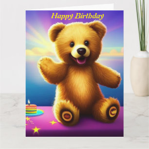 Cartão de Aniversário Feliz Urso de Pelúcia
