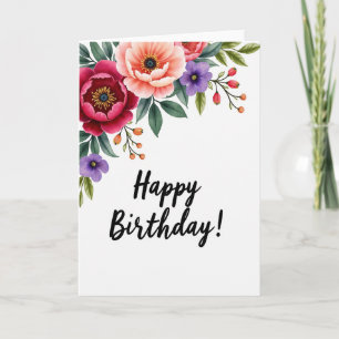 Cartão de Aniversário Festivo com Flores Pintadas