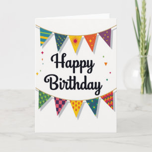 Cartão de Aniversário Festivo com Pennant