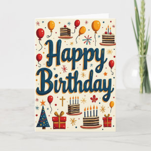 Cartão de Aniversário Festivo Feito à Mão