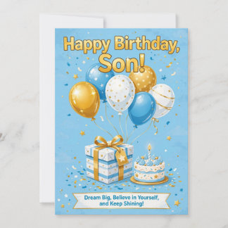 Cartão de Aniversário Filho - Bolo Balões Azuis Do