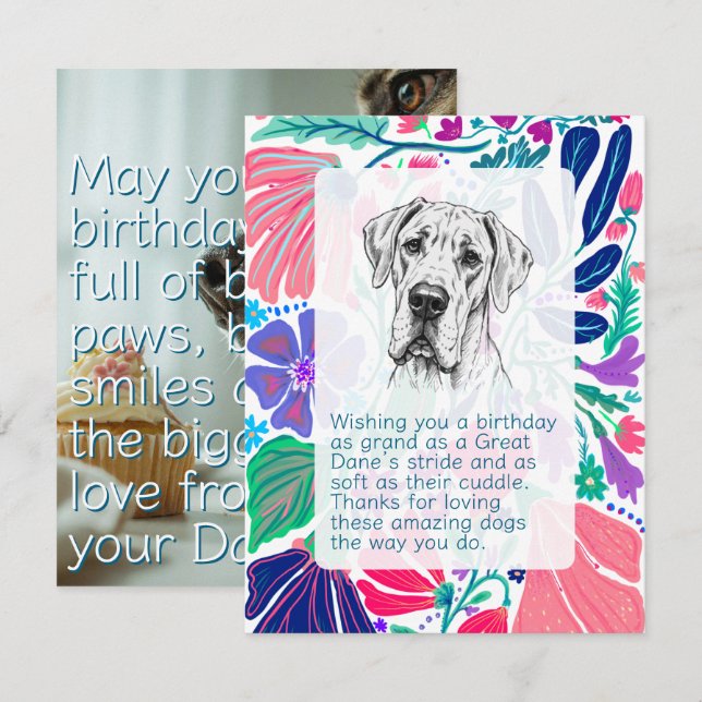 Cartão de Aniversário Flat Great Dane (Frente/Verso)