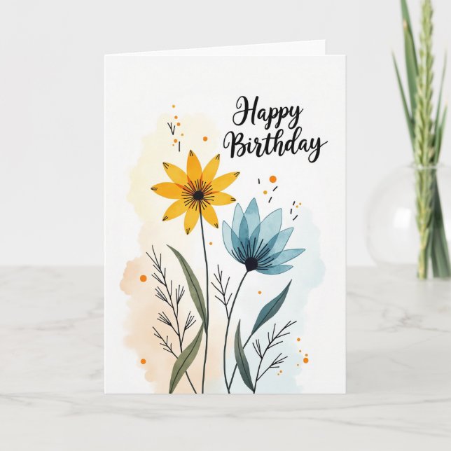 Cartão de Aniversário Flor Artística (Frente)