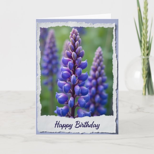 Cartão de Aniversário Flor Azul Alegre (Frente)