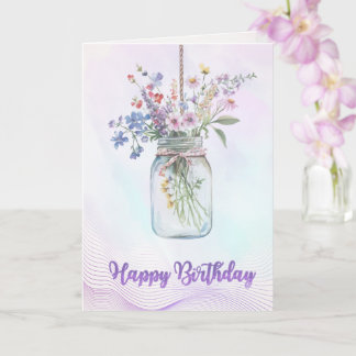 Cartão de Aniversário Flor de Aquarela Elegante