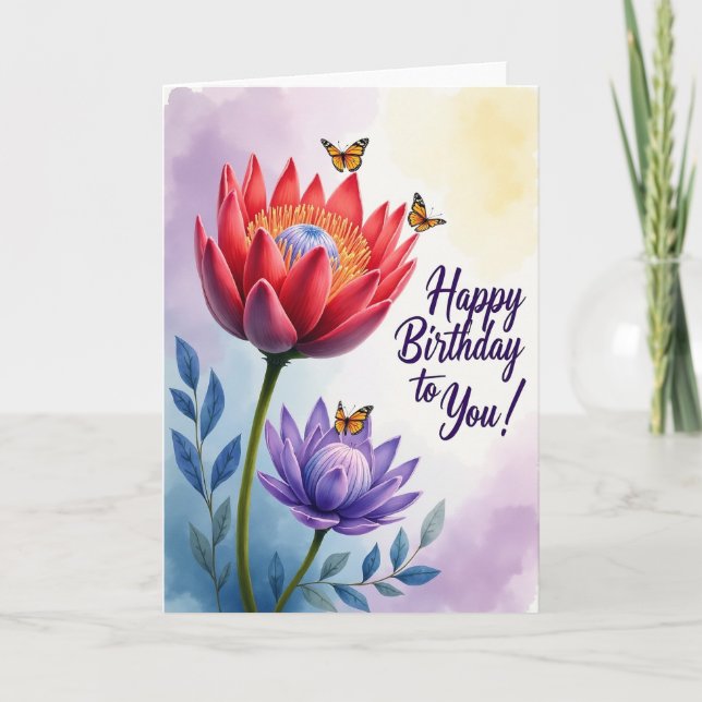 Cartão de Aniversário Flor de Borboleta (Frente)