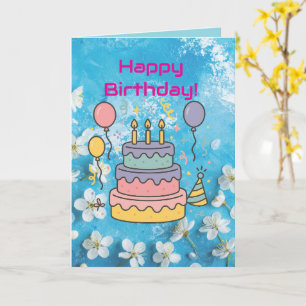 Cartão de Aniversário Flor de Cerejeira Azul e Bra