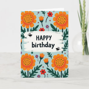 Cartão de Aniversário Flor de Laranja Festiva