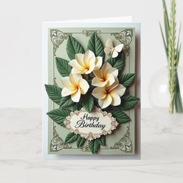 Cartão de Aniversário Flor de Marfim (Frente)