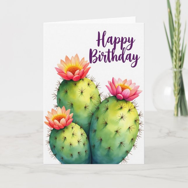 Cartão de Aniversário Flor de Suculenta (Frente)