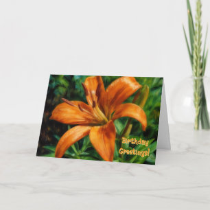 Cartão de Aniversário Flor Laranja Lírio Tropical