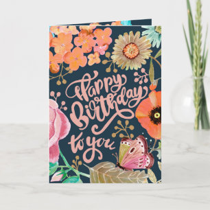 Cartão de aniversário Flor & Lettering