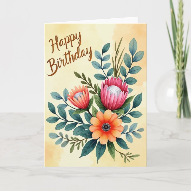 Cartão de Aniversário Floral Alegre (Frente)