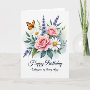 Cartão de Aniversário Floral Alegria
