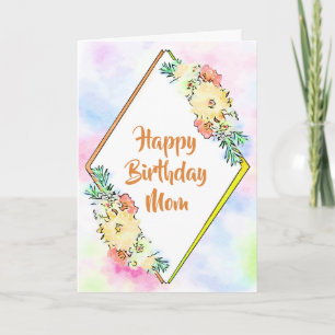Cartão de Aniversário Floral Amarelo de Aquarela