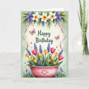 Cartão de aniversário floral borboleta doce