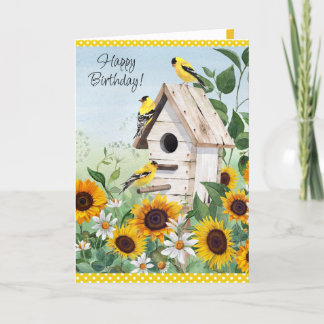 Cartão de aniversário floral brilhante para girass