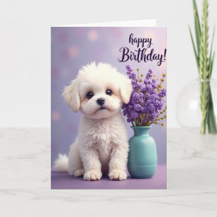 Cartão de Aniversário Floral Cachorrinho Fofo