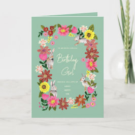 Cartão de aniversário floral coelho fofo