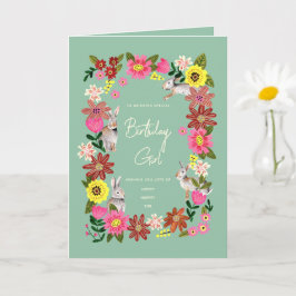 Cartão de aniversário floral coelho fofo