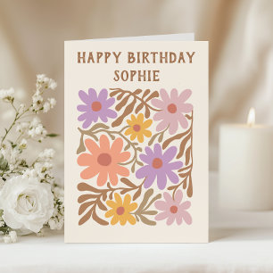 Cartão de Aniversário Floral Colorido Retrô