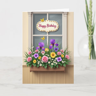 Cartão de Aniversário Floral com Janela