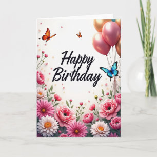 Cartão de Aniversário Floral com Letra Elegante