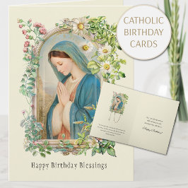 Cartão de Aniversário Floral da Virgem Maria Catól