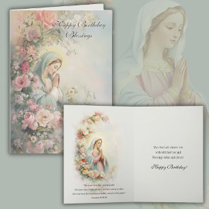 Cartão de Aniversário Floral da Virgem Maria Catól