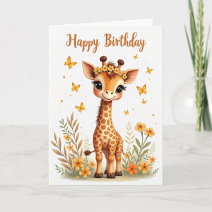 Cartão de Aniversário Floral de Bebê Animal Doce