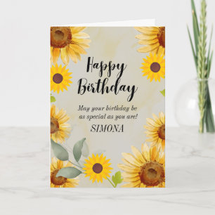 Cartão de Aniversário Floral de Girassol